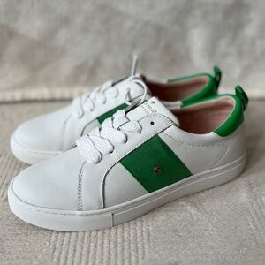 NEW Womens Size 8.5 Kate Spade Ainsley Optic White Leather Kelly Green Low Shoe